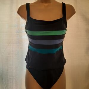 Striped Black and Green Women's Swimsuit